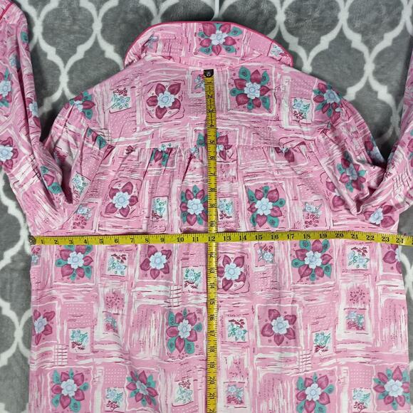 Village Fair Housecoat Women Medium Pink Floral Button Front Robe Pockets Cotton - Picture 4 of 8